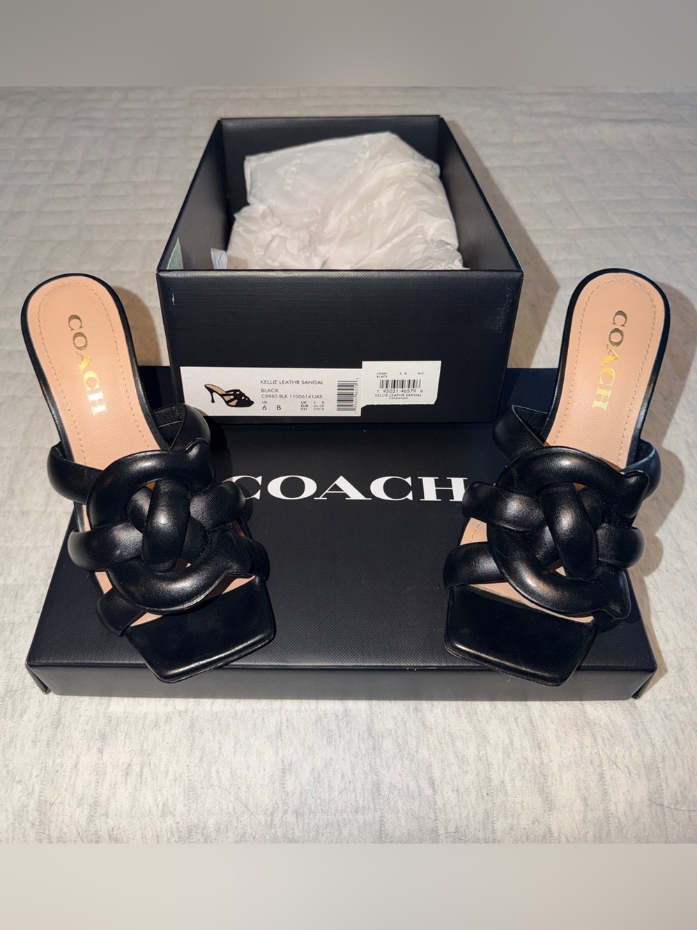 COACH “KELLIE” size 6 - Black Knotted Leather Slide Mules